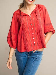 Womenswear: Pagot Lace Blouse- Terracotta