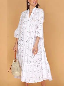 Jessie Embroided Dress-White