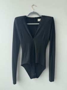 ALEXANDRE VAUTHIER Deep V Long Sleeve Bodysuit In Black Detailed