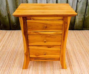 Furniture: Teak Bedside Cabinet 3 Drawer