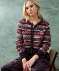 Brora Fair Isle Cardigan - Blackcurrant - 100% Pure Wool