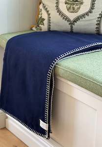 Navy NZ Wool Blanket Stitch Throw