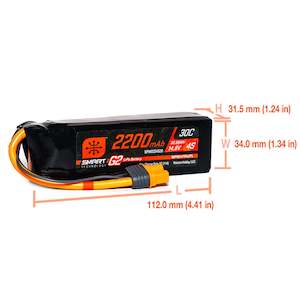 Rc Accessories 1: Spektrum 14.8V 2200mAh 4S 30C Smart G2 LiPo Battery: IC3 (spmx224s30)