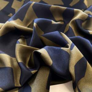 Fabrics textile: Shazam Printed Poly Satin Deadstock - Navy & Khaki