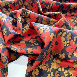 Plainfield Floral Cotton Poplin Print - Black, Red & Gold