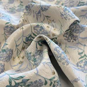 Hydrangea Floral Jacquard - Pearl, Green & Blue.