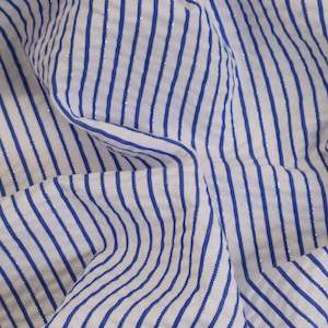 Cotton Lurex Seersucker Stripe Deadstock - Blue