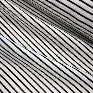 Cotton Spandex Striped Rib - White & Navy