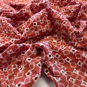 Diamond Eyelet Embroidered Cotton - Rust