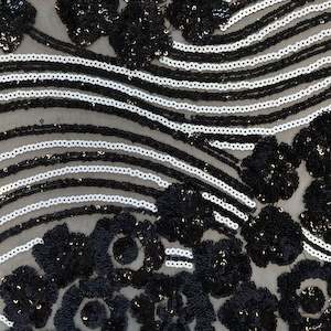 Floral Cocktail Embroidered Sequin - Black & White