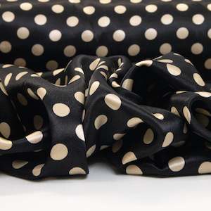 Spot Printed Satin Deadstock - Black/Beige