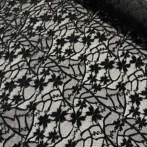 Floral Velvet Stretch Lace - Black