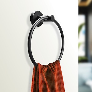 Bathroom Accessories: Classic Towel Bar Rail Ring Electroplated Matte Black Finish