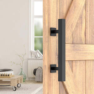 12" Square Pull and Flush Door Handle Set Black Barn Door Hardware