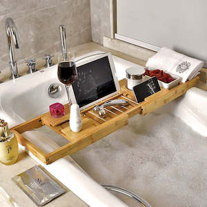 Bathroom Accessories: Bathroom Bamboo Bath Caddy Wine Glass Holder Table Tray Bathtub Rack Soap Shelf