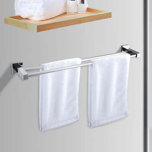 Bathroom Accessories: Double Classic Chrome Towel Bar Rail Bathroom