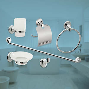 Bathroom Accessories: Bathroom Accessories Set 6 Piece Pack Chrome Wall Mounted Easy Fittings