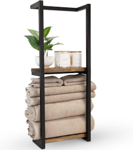 Bathroom Accessories: Stylish Bathroom Towel Storage Rack with Wooden Shelves