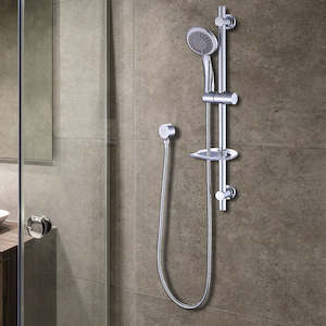 Chrome Hand Held Shower Rail Soap Dish Bathroom Set