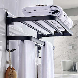 Towel Rack Folding Holder with Hook Accessories Wall Hanger Aluminium Bar Shelf