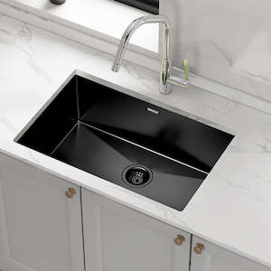 Kitchen Sinks: 700x450mm Stainless Steel Handmade 1.5mm Sink with Waste in Black with sand finish Finish