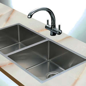 Kitchen Sinks: 1.0mm Handmade Double Stainless Steel Sink with Waste - 865x440mm