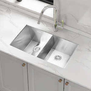 Kitchen Sinks: 820x457mm Handmade Stainless Steel Sink with Waste and Drain Plug - Undermount/Topmount