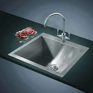 Kitchen Sinks: 530x505mm Stainless Steel Handmade 1.2mm Sink with Waste in Stainless Steel Finish