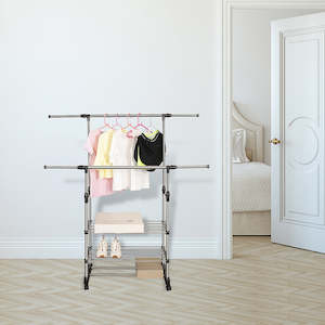 Home Furniture: Heavy Duty Commercial Garment Rack Double Bar Rolling Collapsible Clothing Shelf