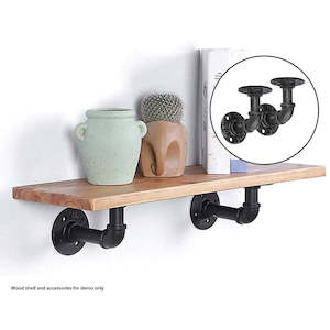 Home Furniture: Industrial Black Iron Pipe Bracket Wall Mounted Floating Shelf - Set of 2