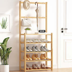 Home Furniture: Large Wooden 5 Tiers Hat Coat Stand Clothes Shoe Rack Hanger Hooks Shelf Storage