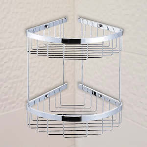 2-Tier Corner Bathroom Basket Shelf Rail Rack