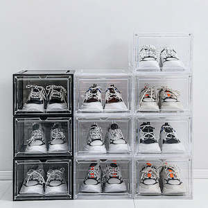 Home Furniture: Sneaker Display Case Shoe Storage Organizer Box Stackable Plastic Clear Magnetic