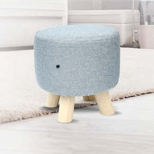 Grey Fabric Ottoman Foot Stool Rest Pouffe Wood Padded Seat Round