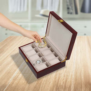 Health And Beauty: 10 Grids Wooden Watch Case Glass Jewellery Storage Holder Box Wood Display