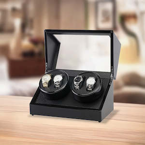 Health And Beauty: Automatic Quad Watch Winder Wood Display Box Case Motor Rotation Storage