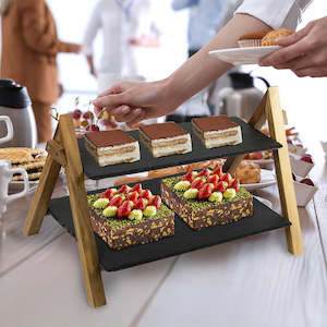 Kitchenware: Party 2 Tier Cake Stand Slate Wedding Tiered Serving Stand Afternoon Tea