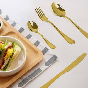 Kitchenware: 24-piece Gold Cutlery Flatware Stainless Steel Silverware Set Reflective Mirror Finish