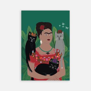 Cat Art Print - Frida & Her Catlos