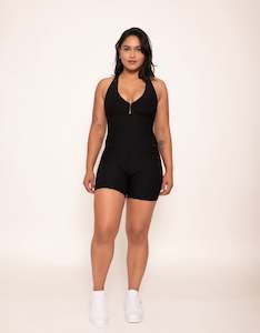 Jumpsuits: Scrunch Booty Black Shorts Jumpsuit