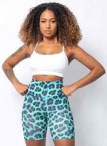 Leopard Blue High Waisted Bike Shorts