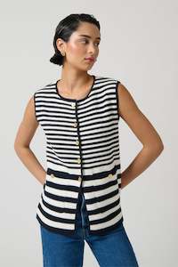 ONTE - HELENA GILET CONTRAST NAVY AND WHITE STRIPE