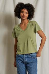 Tees Tanks: PERFECT WHITE TEE - HENDRIX BASIC V NECK OIL GREEN