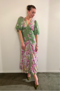 BY TIMO - CREPE BUTTON DOWN GOWN GREEN FIELD WAS $889