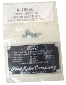 Vintique Inc Firewall Patent Plate With Rivets (VIA-18650)