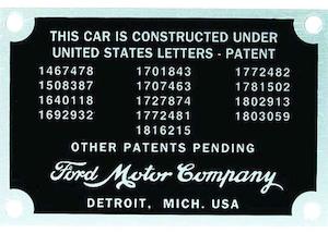 Vintique Inc Firewall Patent Number Plates (VI40-18650)