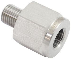 Brake: Aeroflow 3/8"-24 Male Reducer to Female Inverted Flare M10 x 1.00 - Stainless Steel (AF391-03-M10SS)