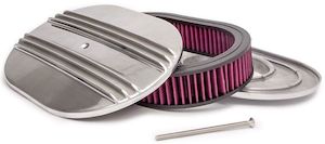 Air Filter Assemblies: RPC 12" x 2" Finned Oval Air Cleaner, Nostalgic Polished Top & Base with Washable Element (RPCR6321)