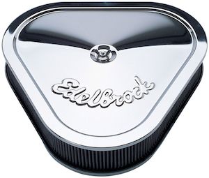 Edelbrock Pro-Flo Triangular Air Cleaner Assembly, Chrome with Logo (ED1222)