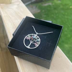 Pink Tourmaline Tree Of Life Crystal Chip Pendant